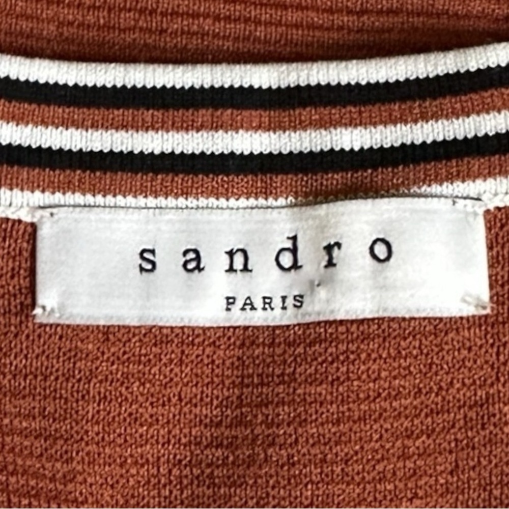 Sandro Paris Raby Stretch-Knit Dress Brique Striped Sleeveless Flare Hem Size 6 - Picture 6 of 10